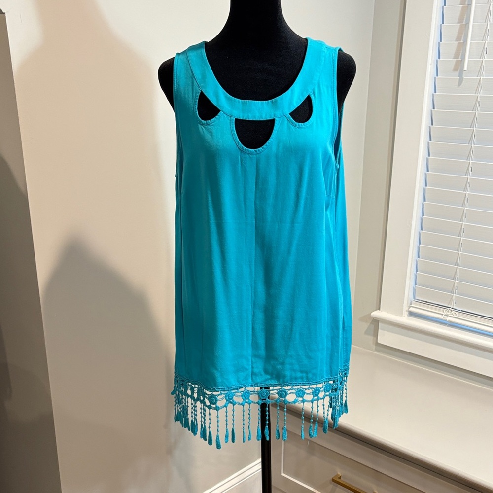 Sleeveless Teal Top with Crochet Hem